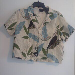 TAHARI Womens Hawaiian Linen Coral Button Shirt size S
